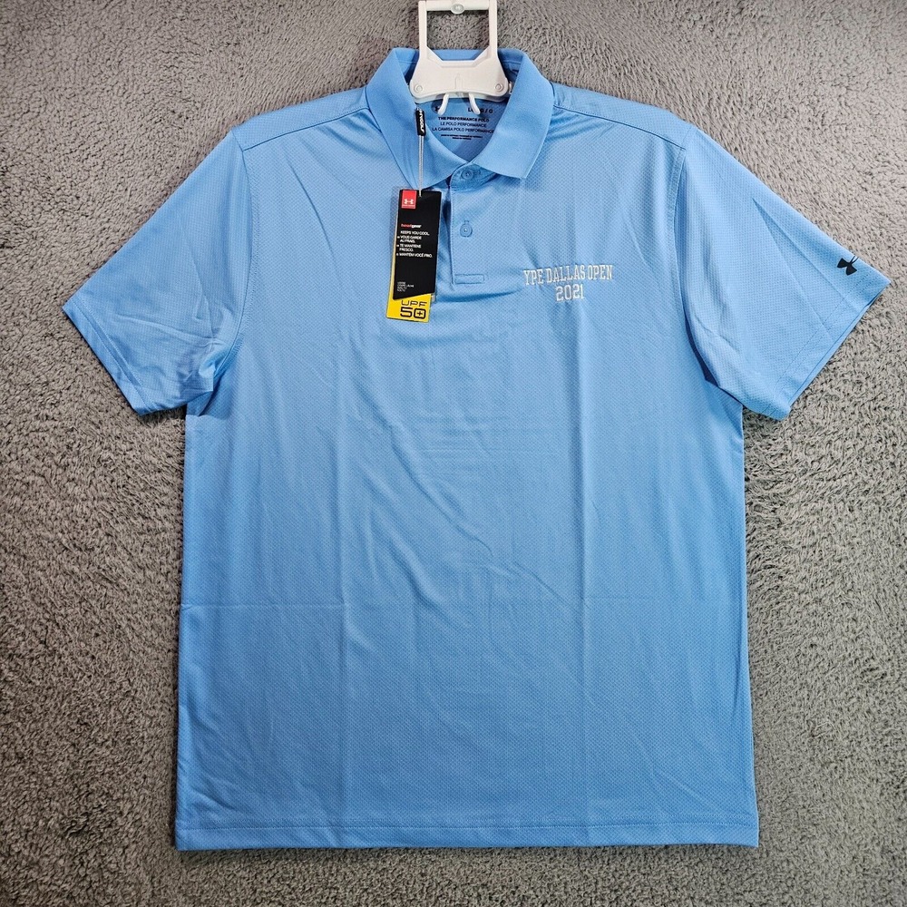 NWT - Under Armour Polo Shirt Men Large Heat Gear Short Sleeve Light Blue -NEW
